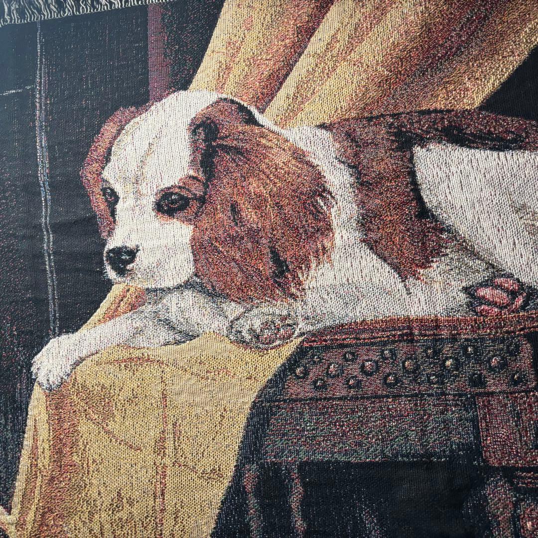 超大判　犬柄　USA製　ラグ　マット　フリンジ付き　170×130 キャバリア.