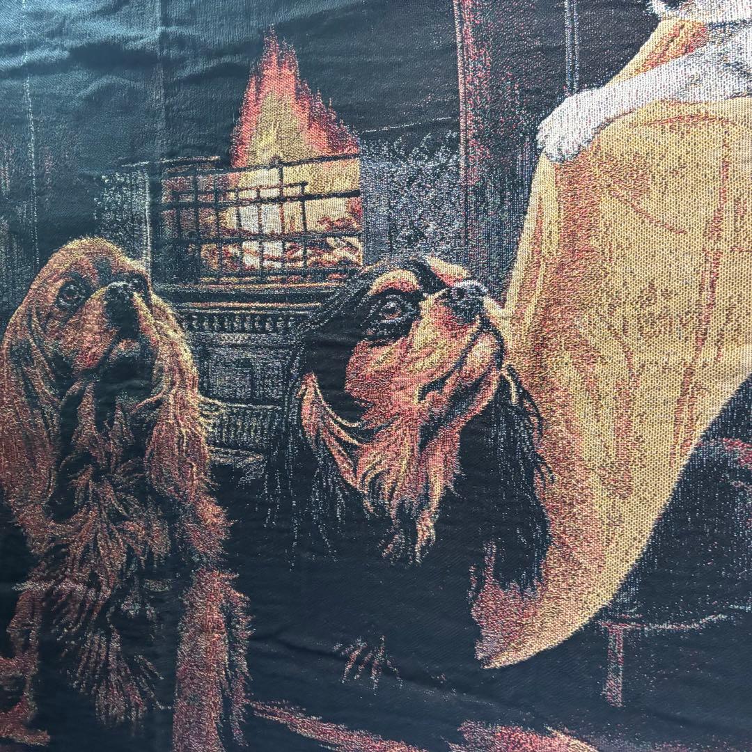 超大判　犬柄　USA製　ラグ　マット　フリンジ付き　170×130 キャバリア.