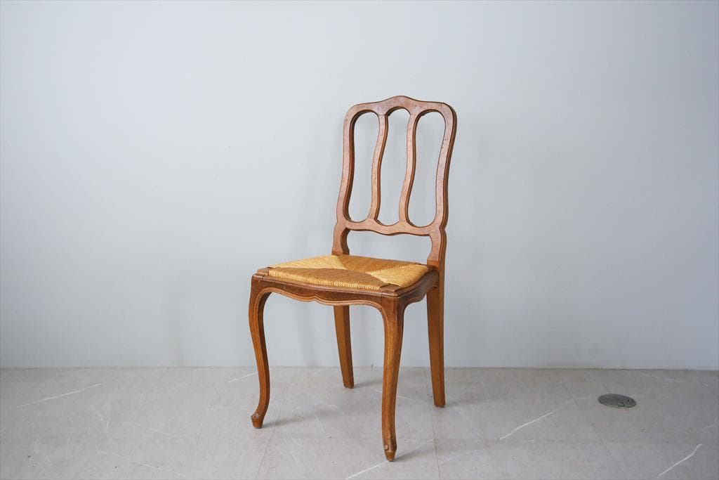 フランスアンティーク猫脚ダイニングチェア/イス/ラッシュシート(90-164-6