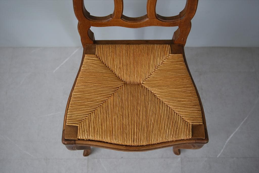 フランスアンティーク猫脚ダイニングチェア/イス/ラッシュシート(90-164-6