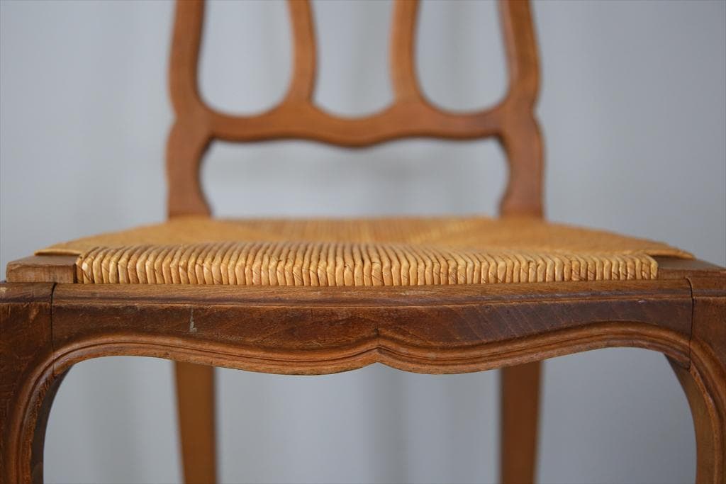 フランスアンティーク猫脚ダイニングチェア/イス/ラッシュシート(90-164-6