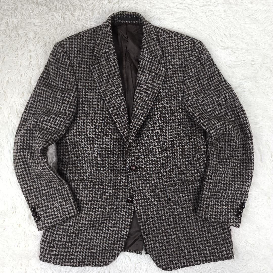 ✨美品✨ ハリスツイード テーラードジャケット 千鳥格子 2B くるみボタン 茶