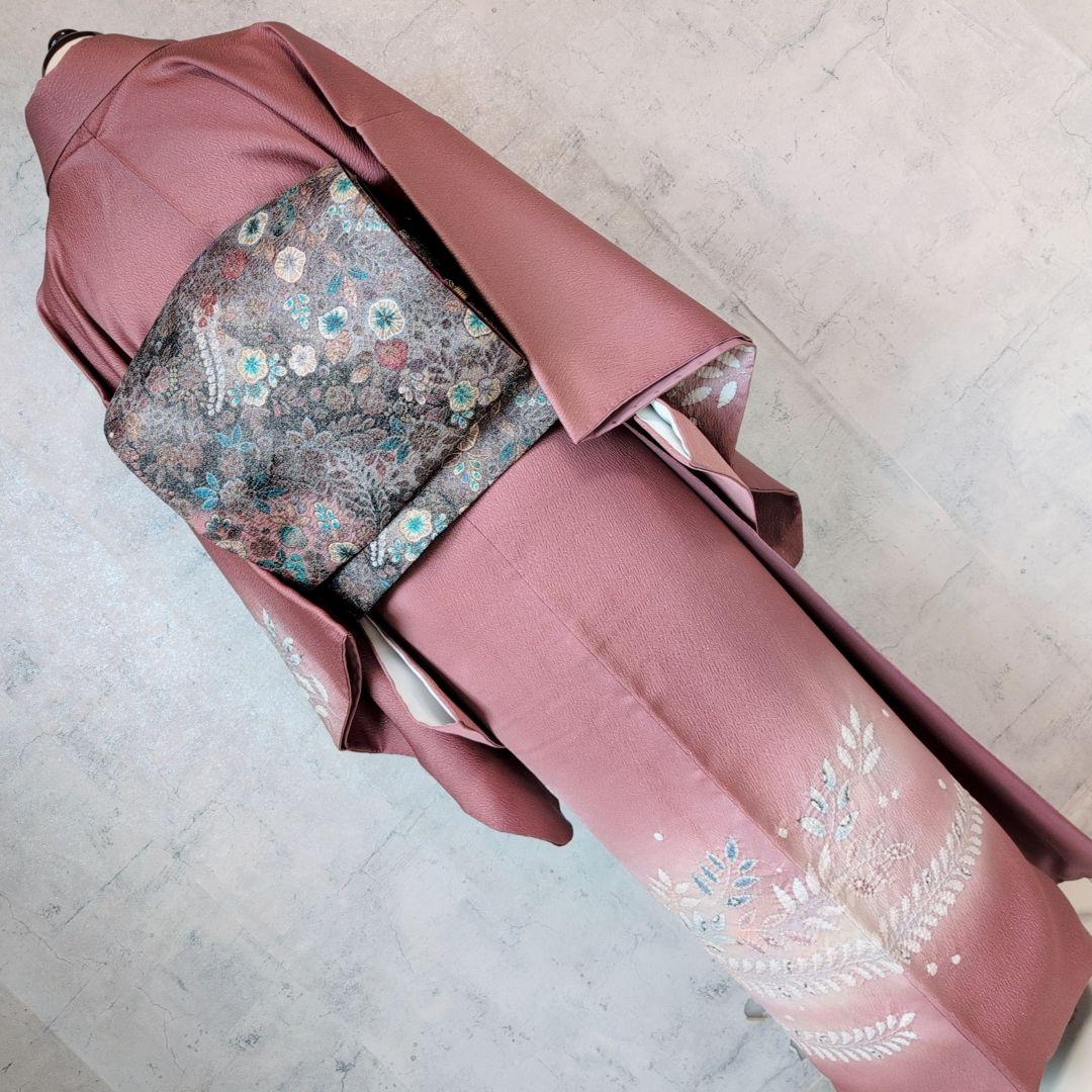 訪問着　フルセット　着物　正絹　辻ヶ花　エンジ 赤　上品な輝き　F9