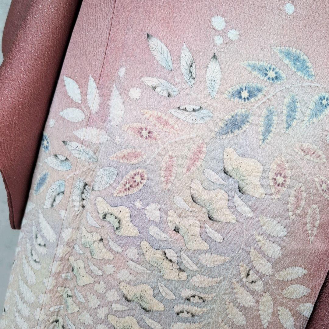 訪問着　フルセット　着物　正絹　辻ヶ花　エンジ 赤　上品な輝き　F9