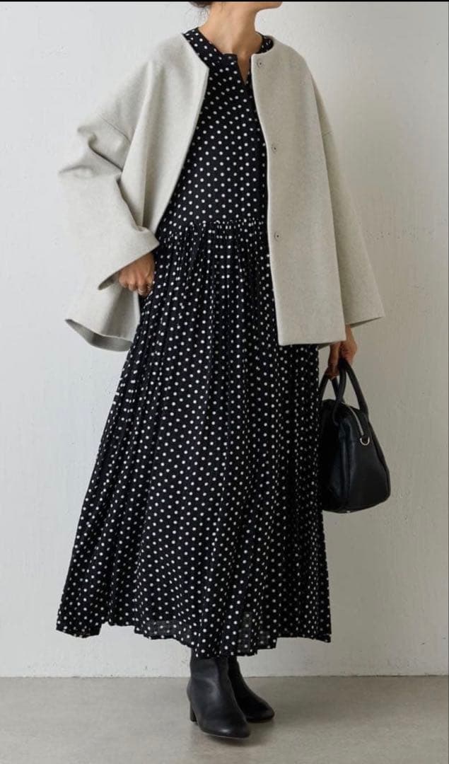 【極美品 】ビアズリー BEARDSLEY ドットギャザーワンピース　ロング