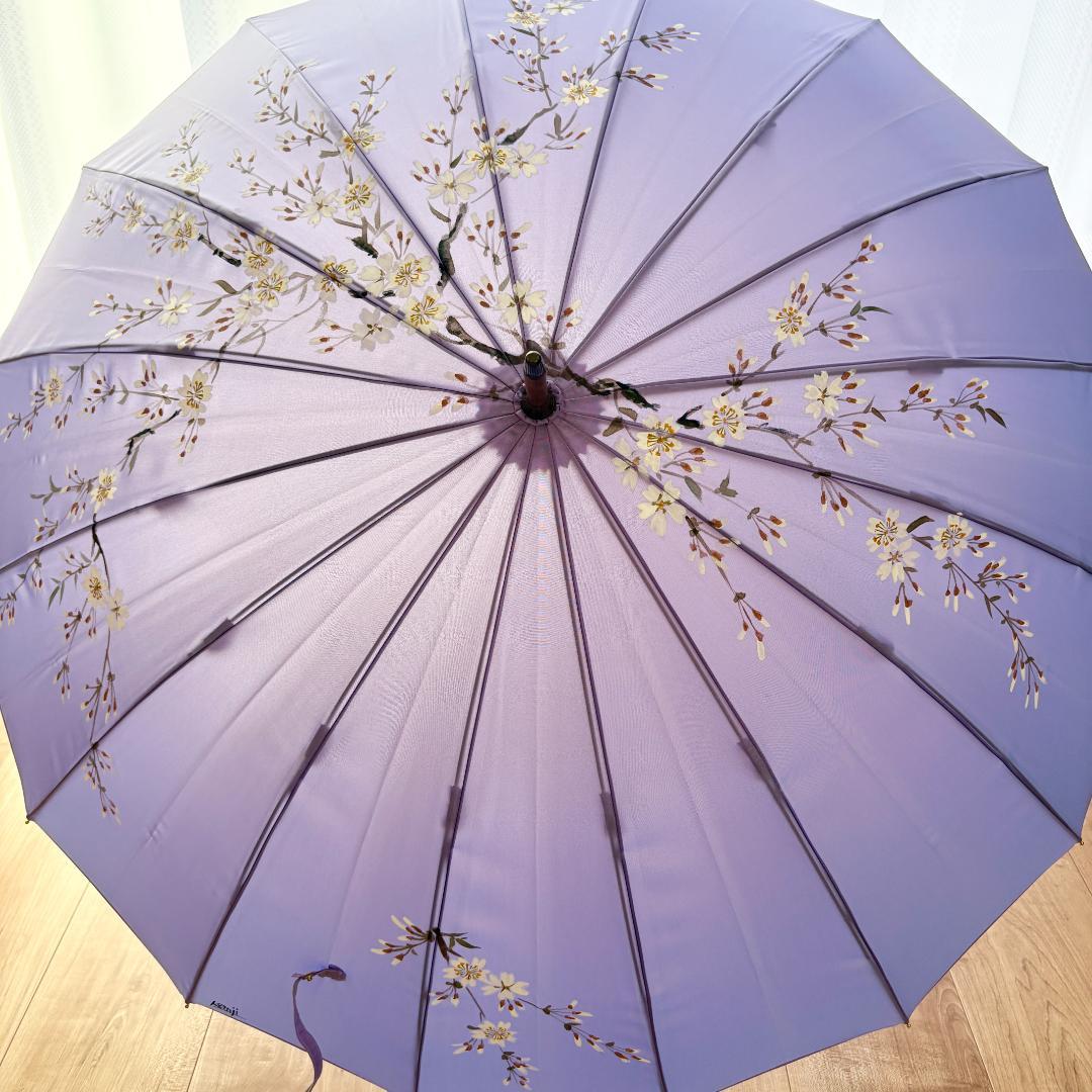 【新品未使用】前原光栄商店　洋傘　長傘　紫色 花柄 雨傘　16本骨　パープル