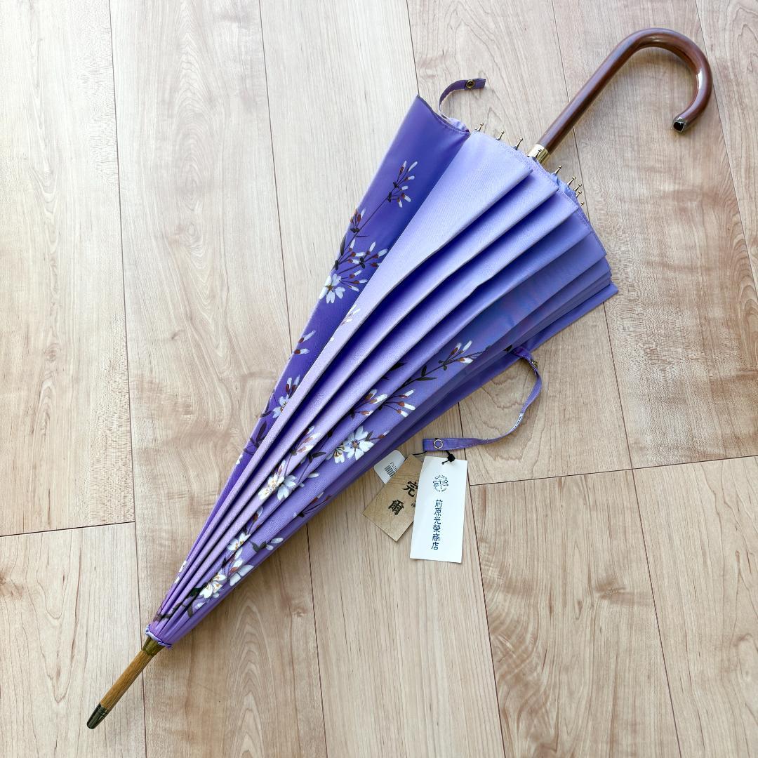 【新品未使用】前原光栄商店　洋傘　長傘　紫色 花柄 雨傘　16本骨　パープル