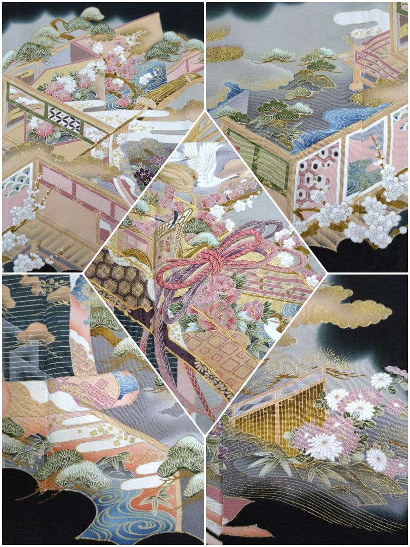 714　半額セール　正絹　友禅　作家もの　黒留袖　５点フルセット