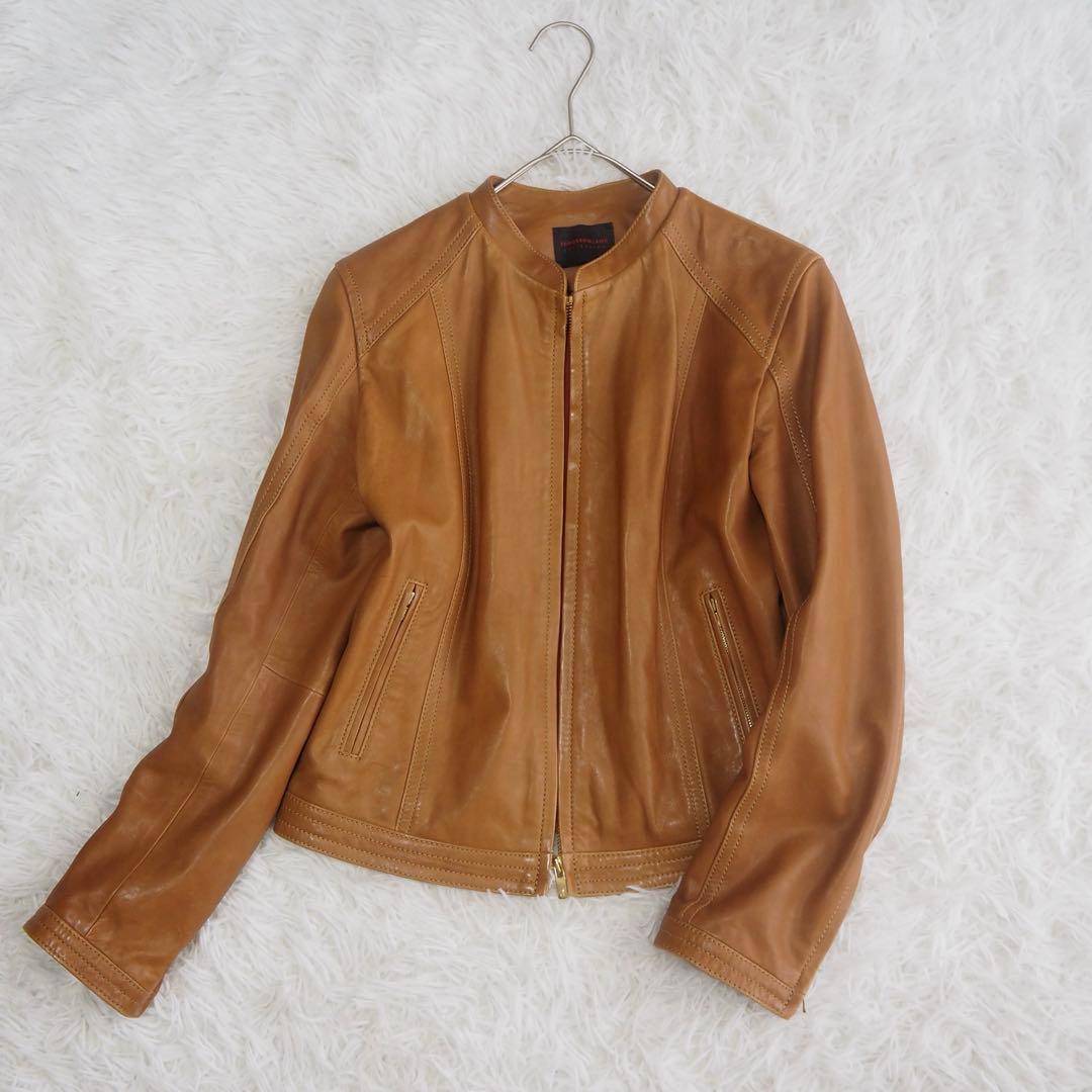 美品 トゥモローランド ラムレザー ジップアップブルゾン ジャケット ノーカラー