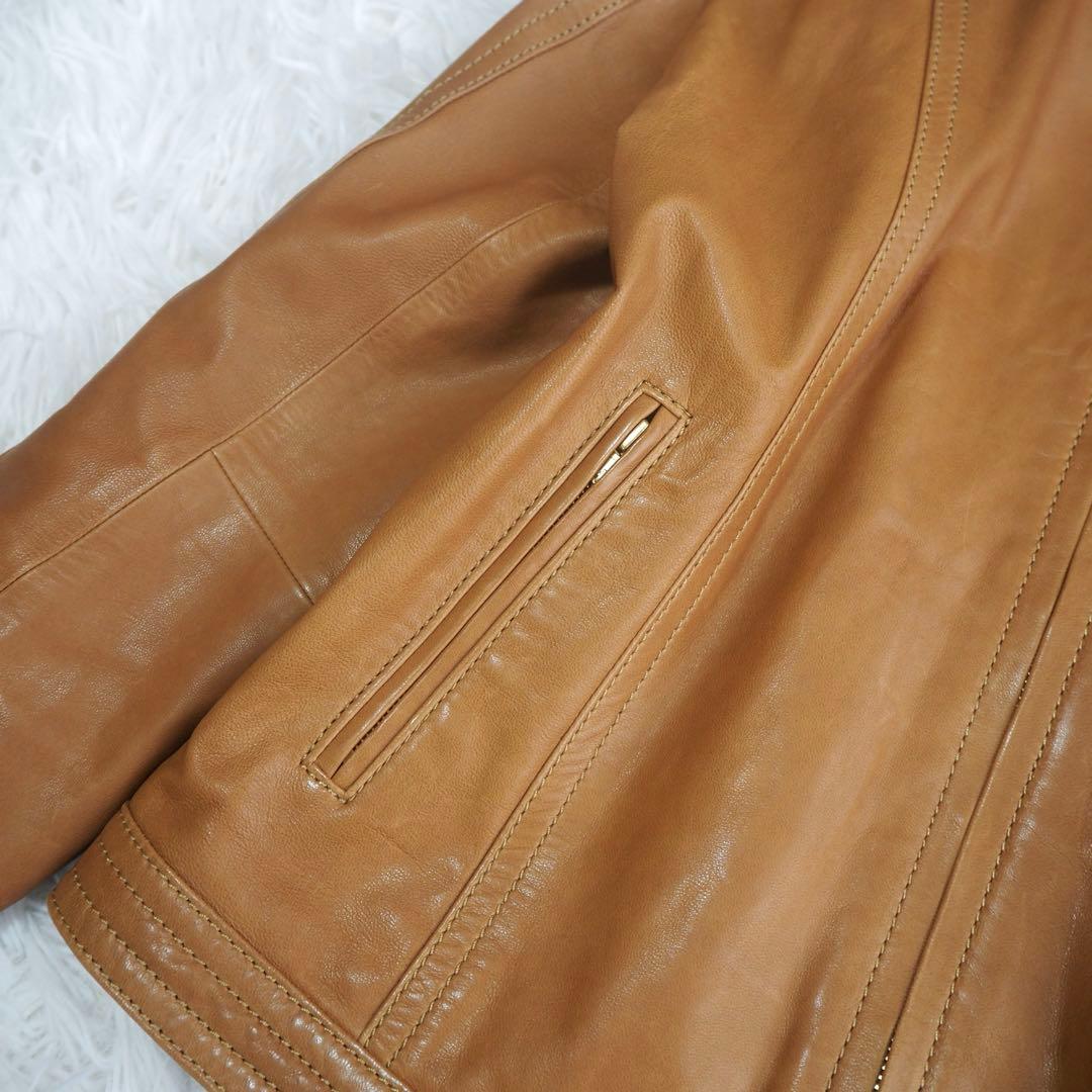 美品 トゥモローランド ラムレザー ジップアップブルゾン ジャケット ノーカラー