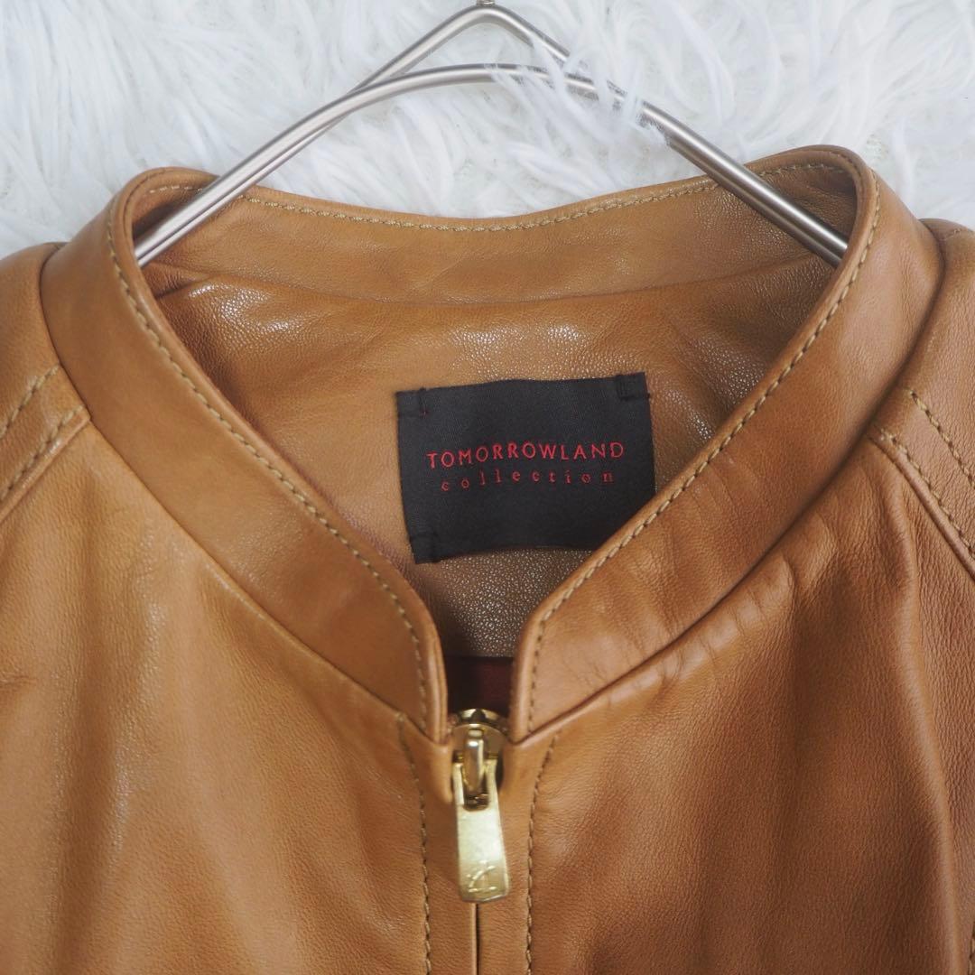 美品 トゥモローランド ラムレザー ジップアップブルゾン ジャケット ノーカラー