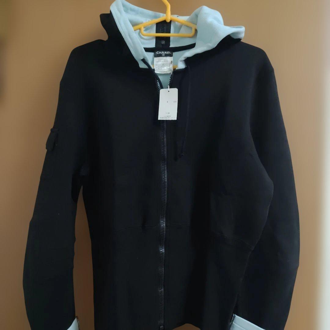 シャネル CHANEL ジップアップ パーカー スウェット 長袖黒ブラック水色