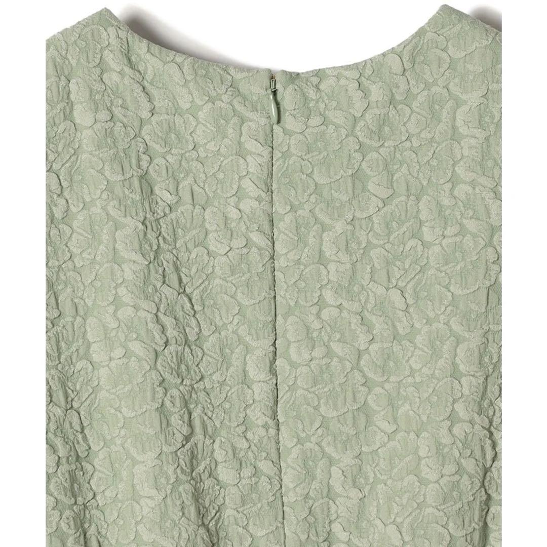 ギャザースリーブ　ジャカード　ロングワンピース(ライトグリーン)