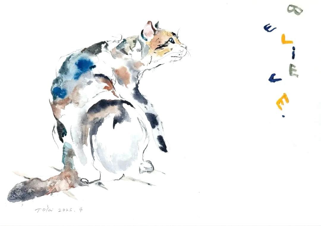 原画 猫 believe. ※額装込み #182