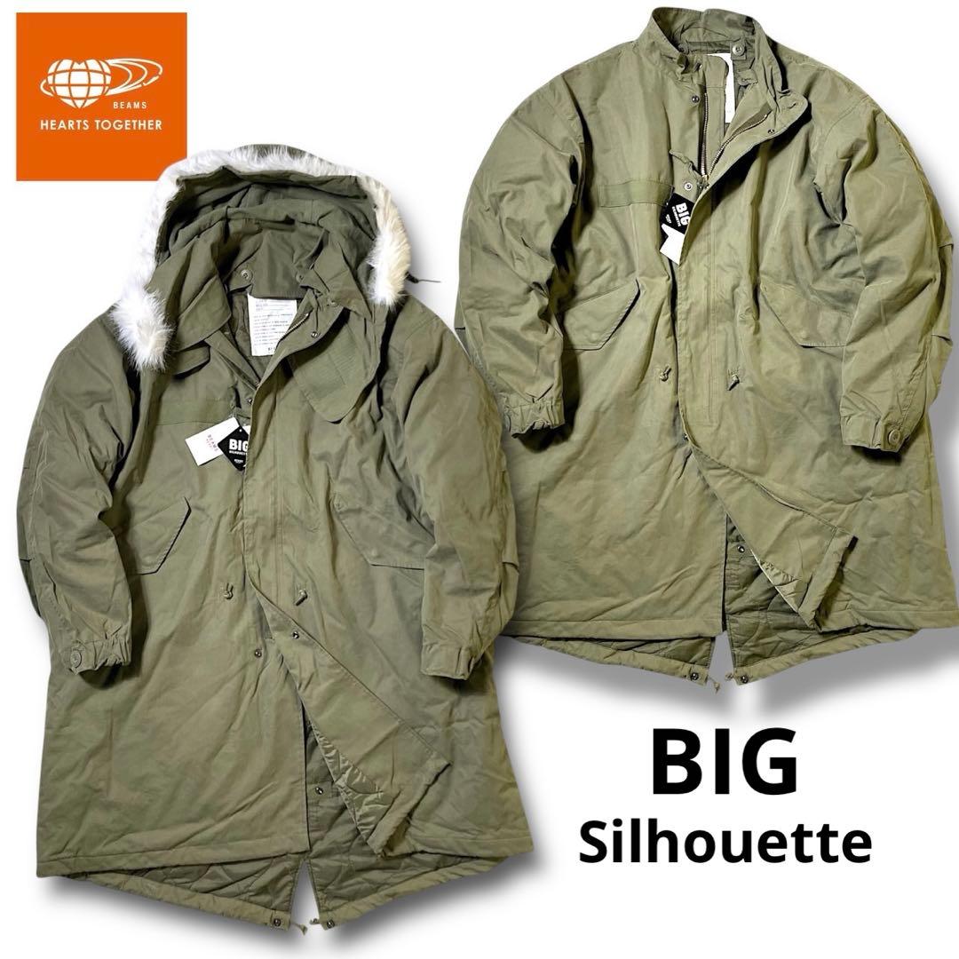 M ビームス 裏地キルティング ビッグシルエット 2way モッズコート カーキ