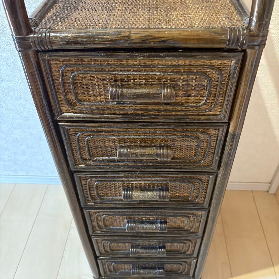 【アンティーク】籐 ラタン チェスト 6段 タンス 昭和レトロ 古民具 古道具