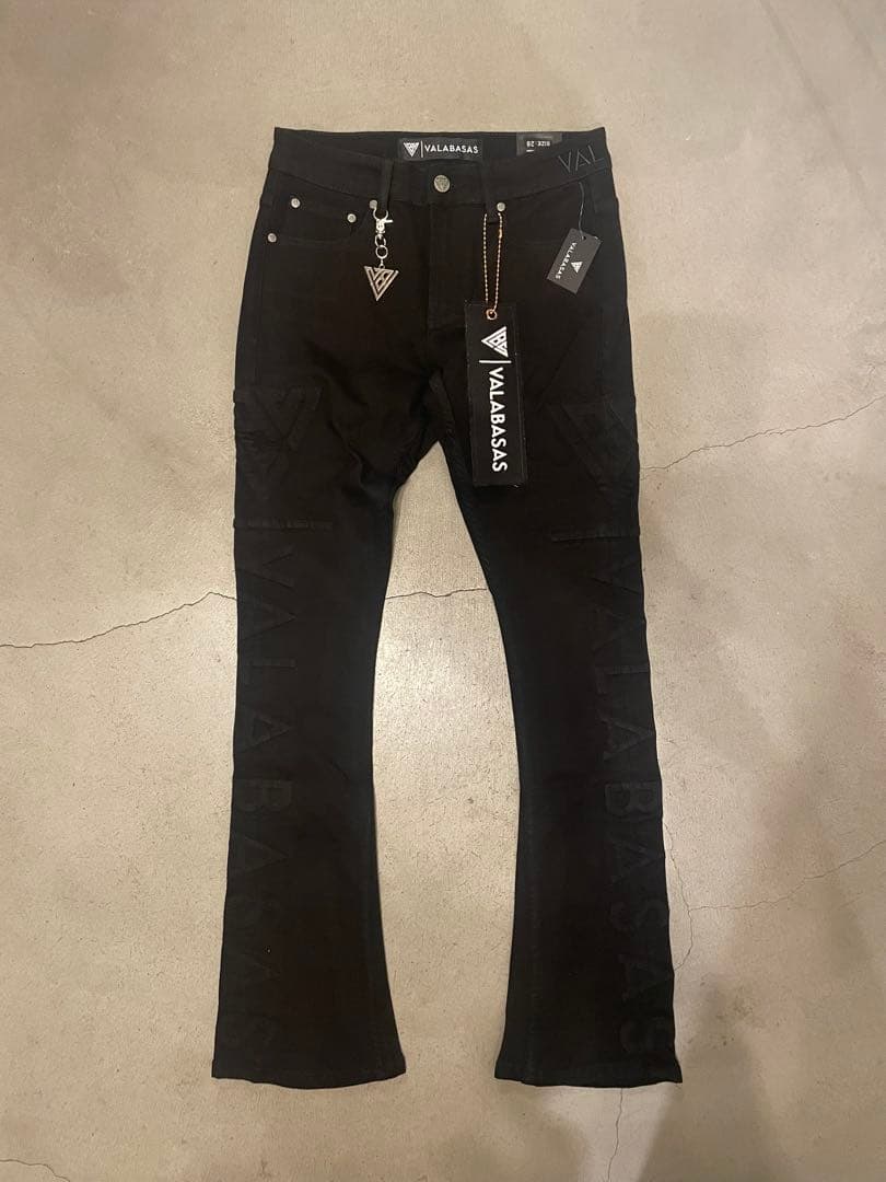 バラバサス新品valabasasブラックサイドロゴスキニーフレアデニム 28