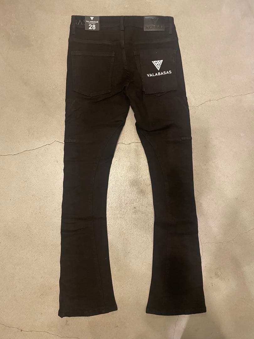 バラバサス新品valabasasブラックサイドロゴスキニーフレアデニム 28