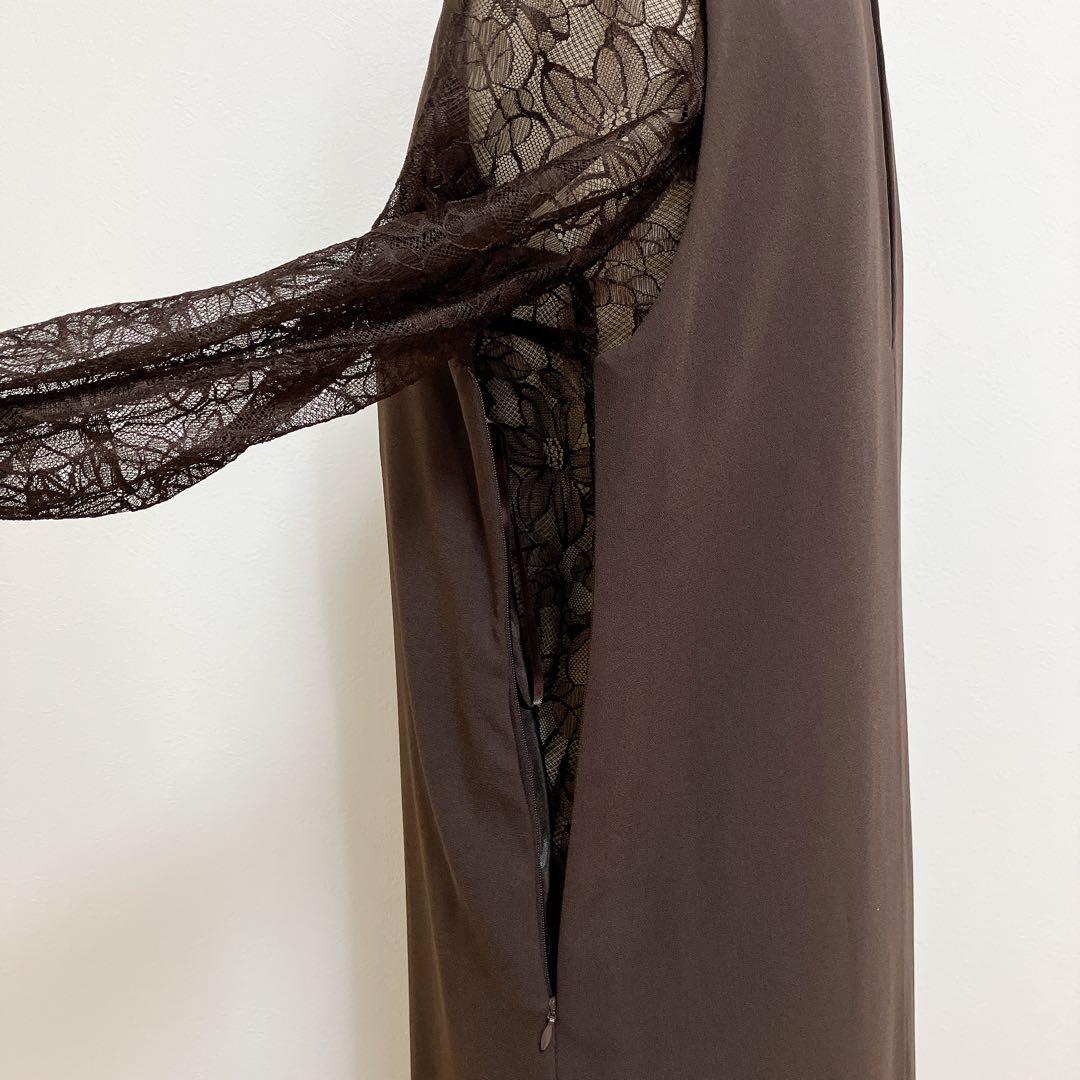 ANDRESDアンドレスド　ブラウン　ベルスリーブスリットドレスパーティードレス