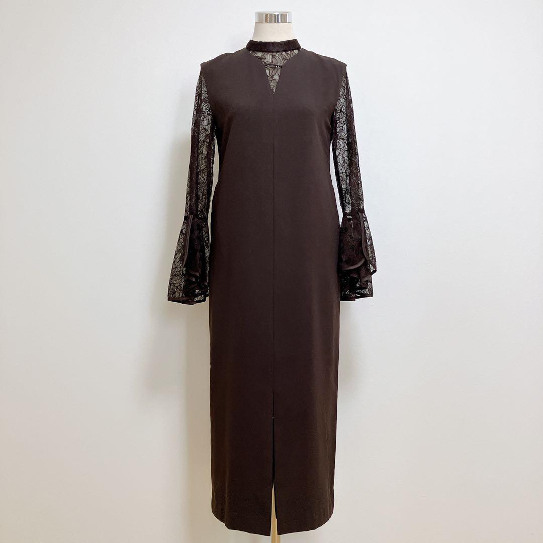 ANDRESDアンドレスド　ブラウン　ベルスリーブスリットドレスパーティードレス