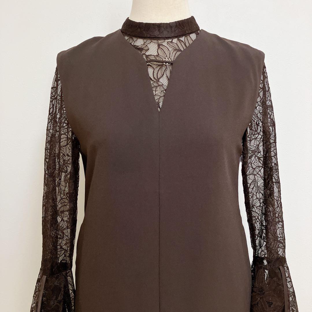 ANDRESDアンドレスド　ブラウン　ベルスリーブスリットドレスパーティードレス