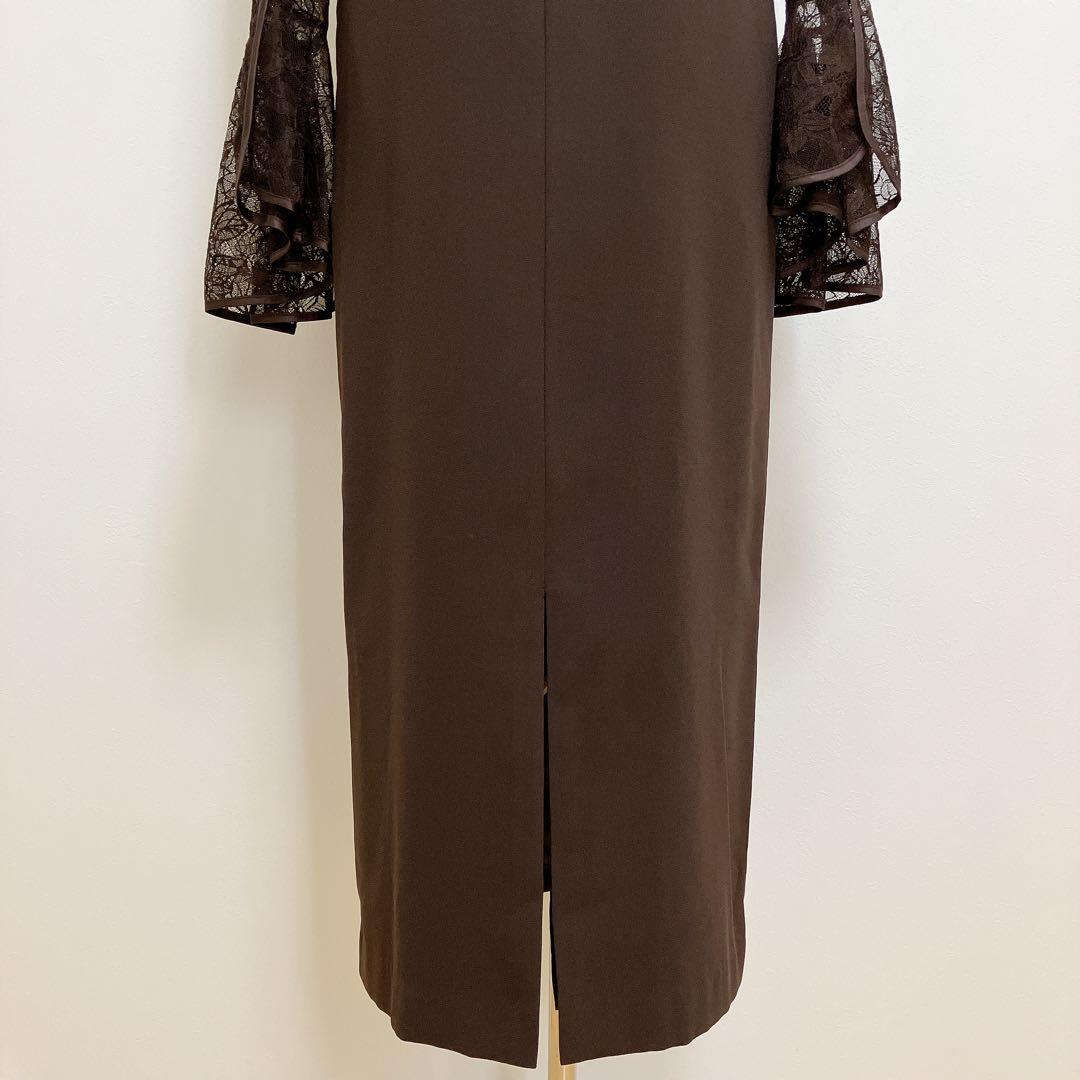 ANDRESDアンドレスド　ブラウン　ベルスリーブスリットドレスパーティードレス