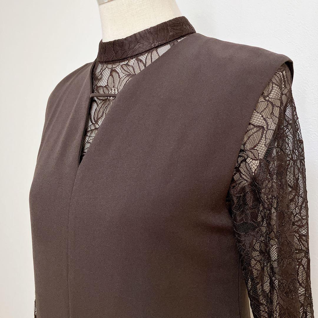 ANDRESDアンドレスド　ブラウン　ベルスリーブスリットドレスパーティードレス