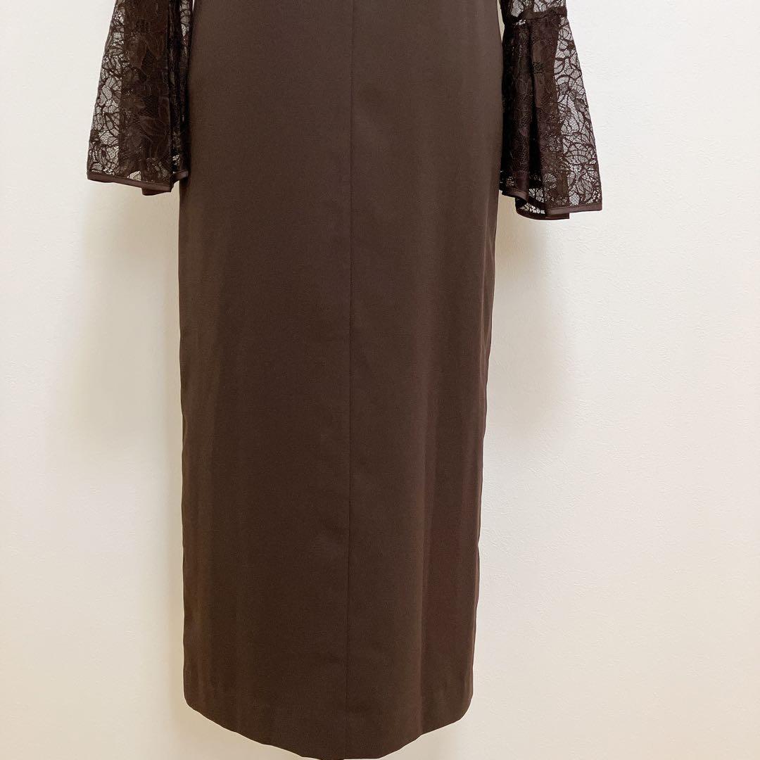 ANDRESDアンドレスド　ブラウン　ベルスリーブスリットドレスパーティードレス