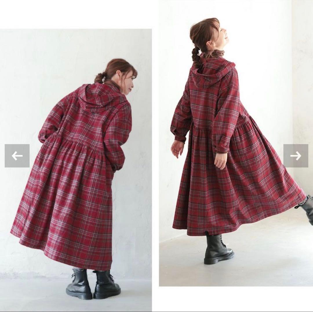 ソウルベリー　赤ずきんなチェックのワンピース　Mサイズ　フード付き赤チェック