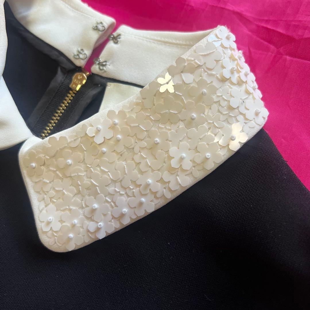 【美品】kate spade ビジュー襟ワンピース ブラック 白襟 S 0