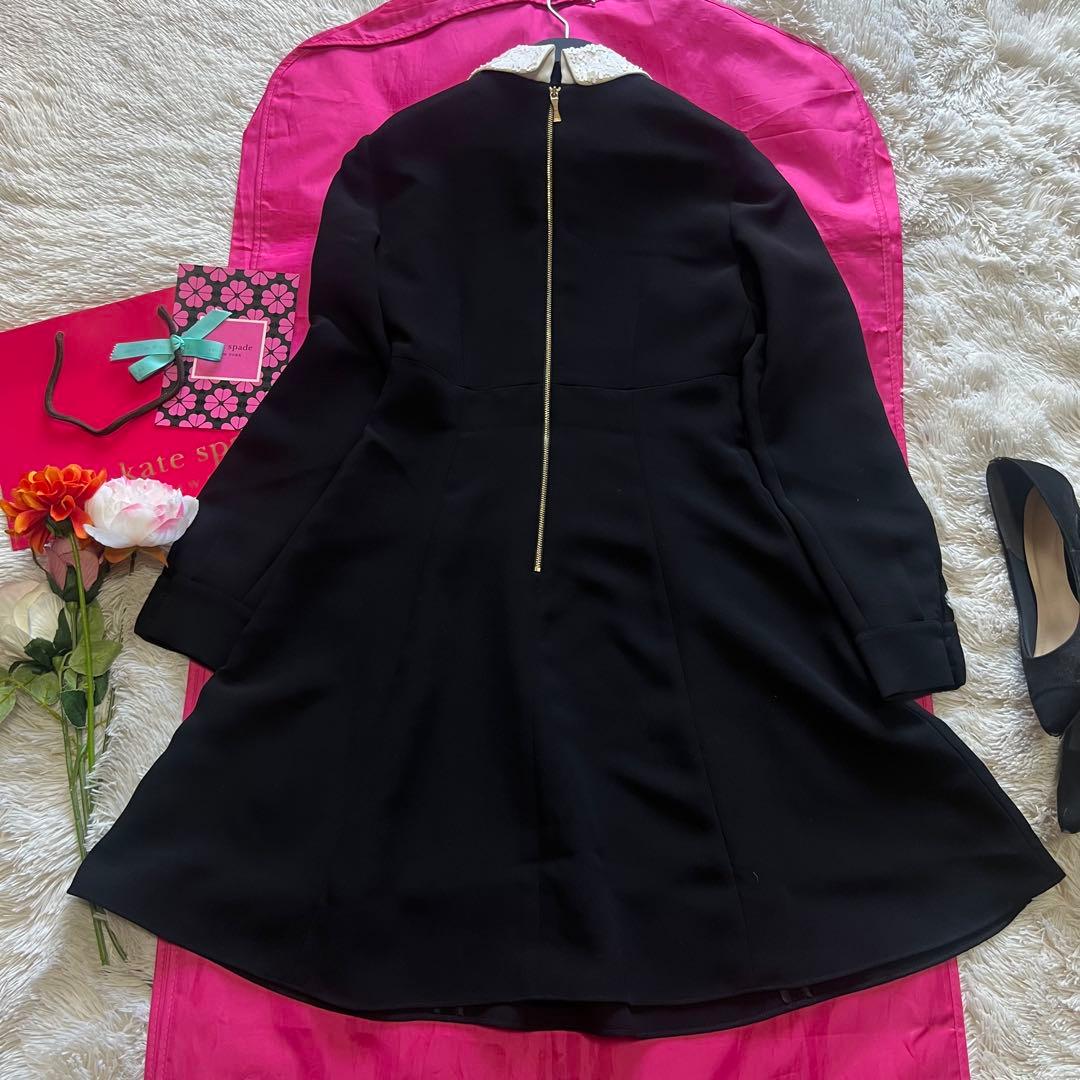 【美品】kate spade ビジュー襟ワンピース ブラック 白襟 S 0