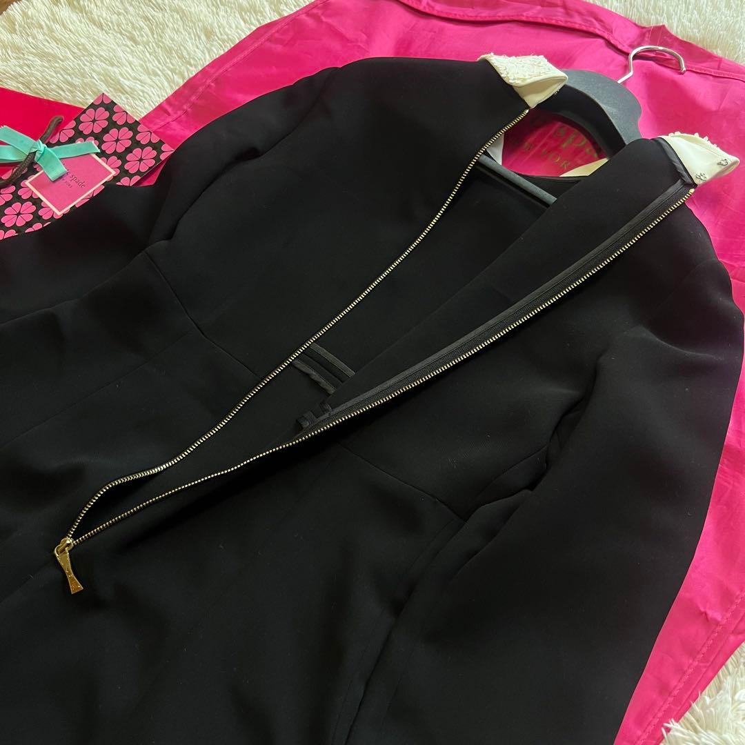 【美品】kate spade ビジュー襟ワンピース ブラック 白襟 S 0