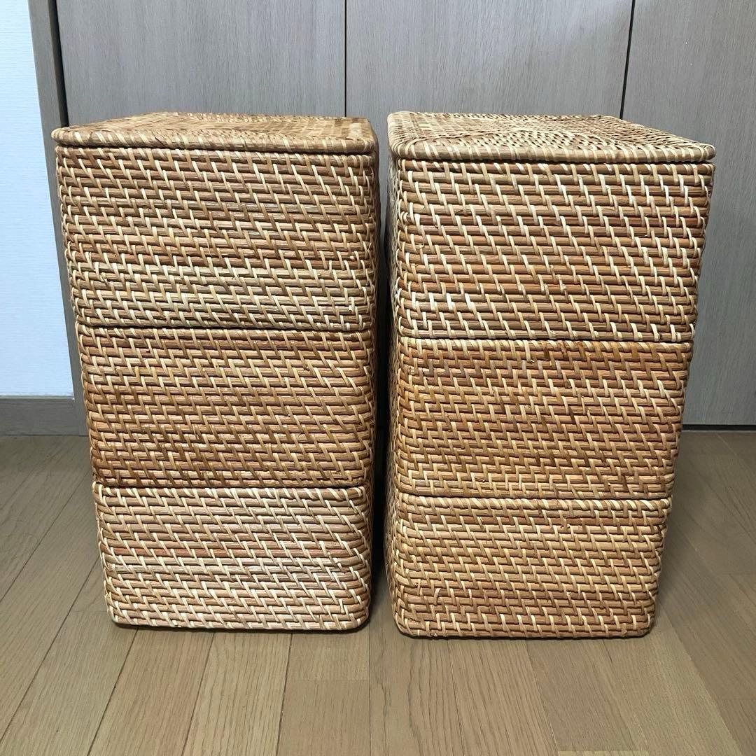 無印良品　ラタン製　バスケット6個+蓋2個セット