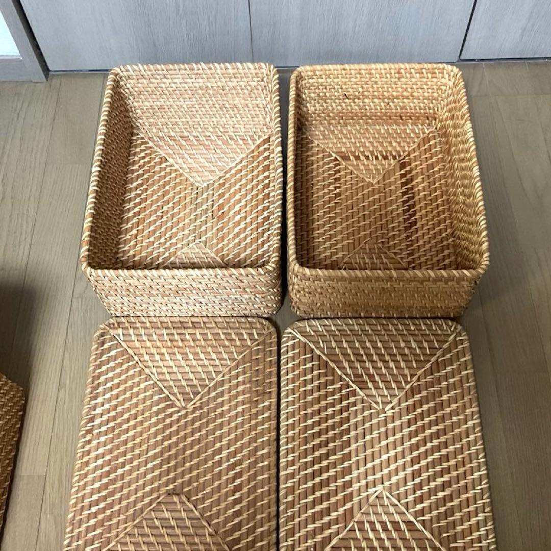 無印良品　ラタン製　バスケット6個+蓋2個セット