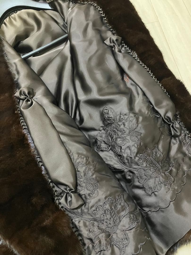 高級 ミンク 毛皮 コート ポンチョ ジャケット ダークブラウン サイズ 13