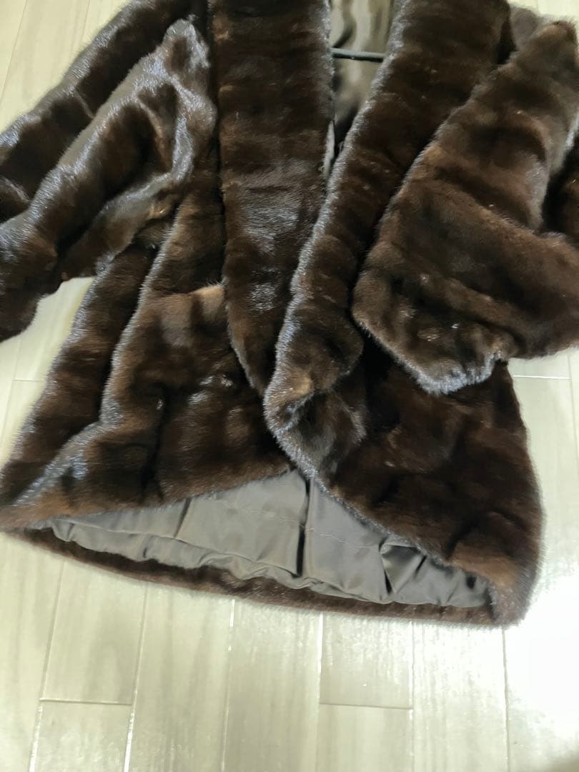 高級 ミンク 毛皮 コート ポンチョ ジャケット ダークブラウン サイズ 13