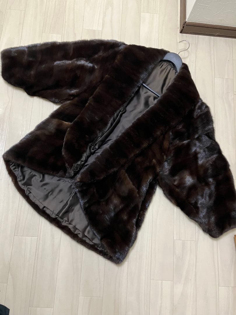 高級 ミンク 毛皮 コート ポンチョ ジャケット ダークブラウン サイズ 13