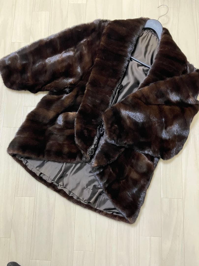 高級 ミンク 毛皮 コート ポンチョ ジャケット ダークブラウン サイズ 13