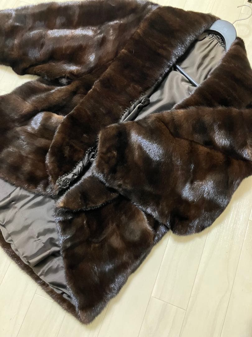 高級 ミンク 毛皮 コート ポンチョ ジャケット ダークブラウン サイズ 13