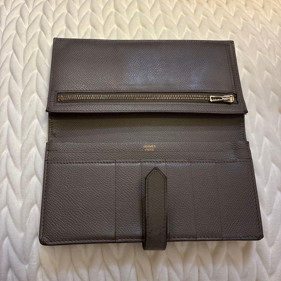 HERMES グレー レザー 長財布　ベアン　スフレ　エルメス