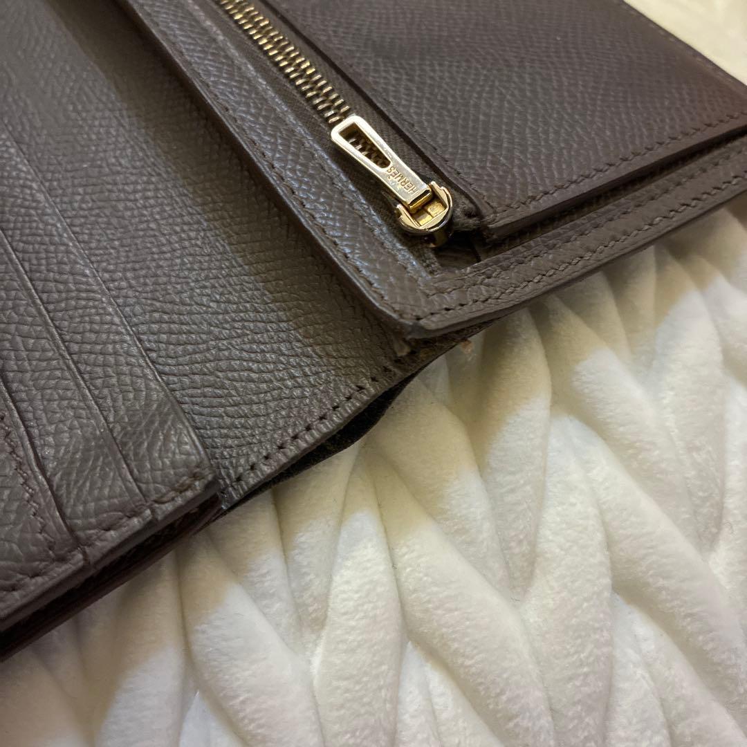 HERMES グレー レザー 長財布　ベアン　スフレ　エルメス