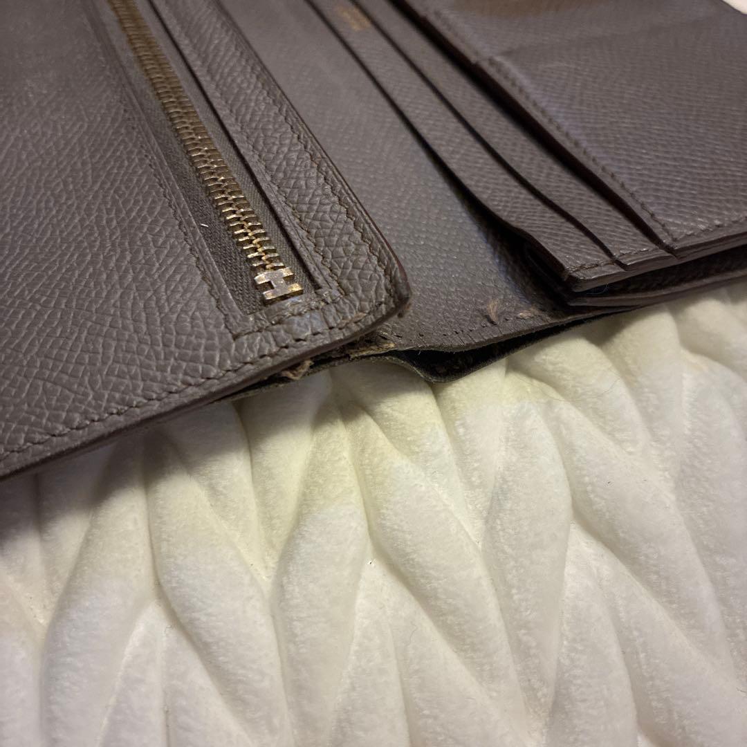 HERMES グレー レザー 長財布　ベアン　スフレ　エルメス
