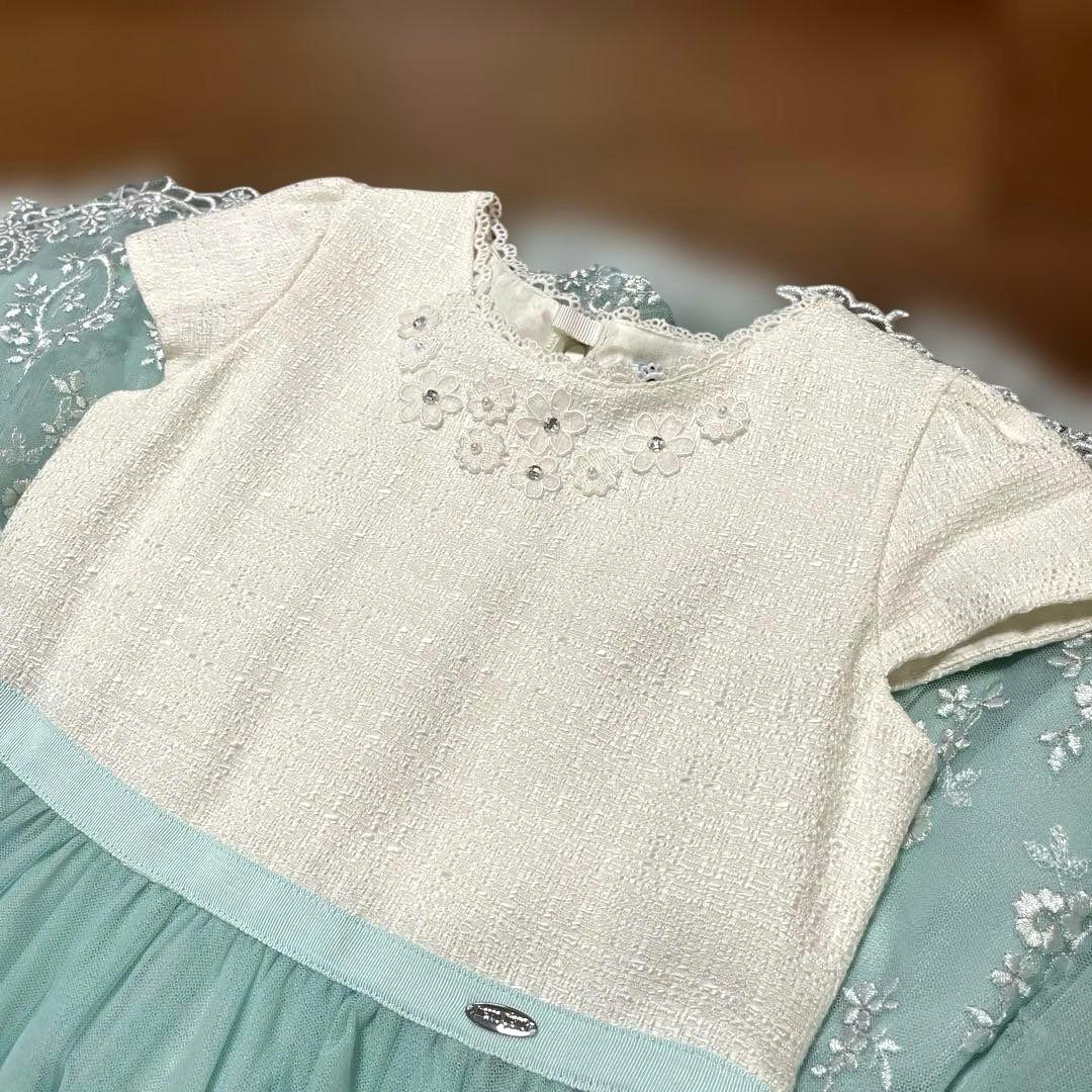 メゾピアノ　エメラルドグリーン レース装飾 ドレス 130cm 発表会　入学式