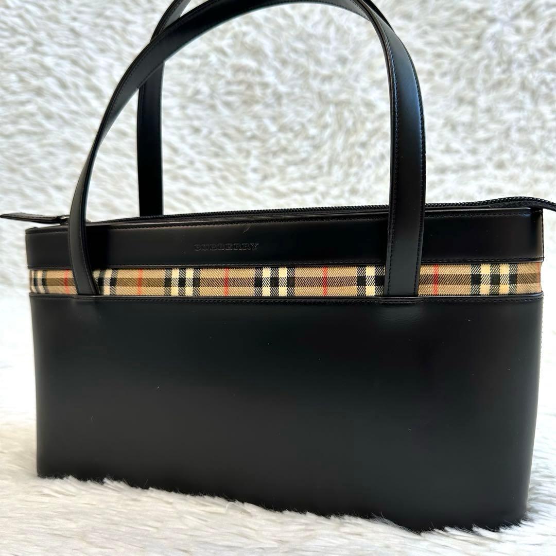 Burberry バーバリー レザー ハンドバッグ ノバチェック 黒 ブラック