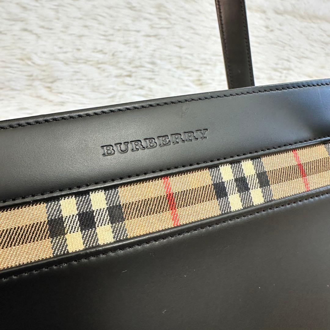 Burberry バーバリー レザー ハンドバッグ ノバチェック 黒 ブラック