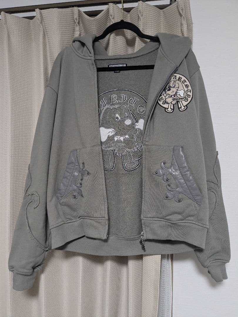 美品【GALFY】百合の紋紋パーカー /【ガルフィー】ロゴダブルジップパーカー