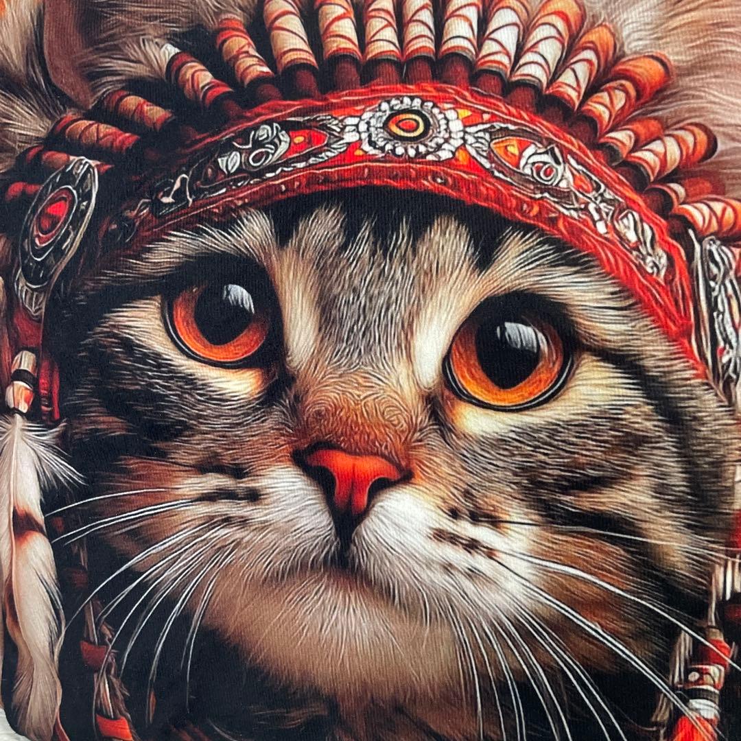 No.536 デニムリメイクバッグ　肩掛けトートバッグ　キャットインディアン