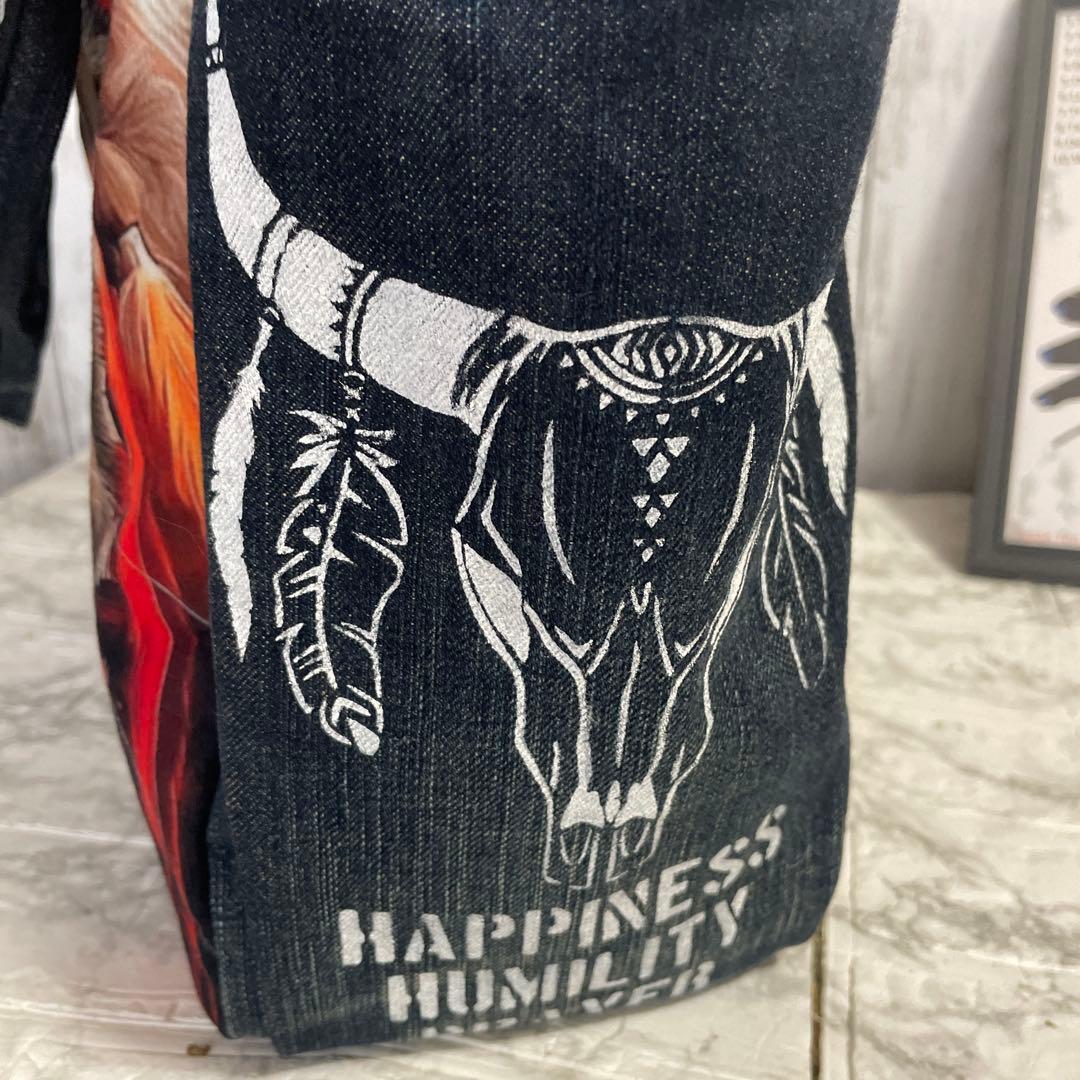 No.536 デニムリメイクバッグ　肩掛けトートバッグ　キャットインディアン