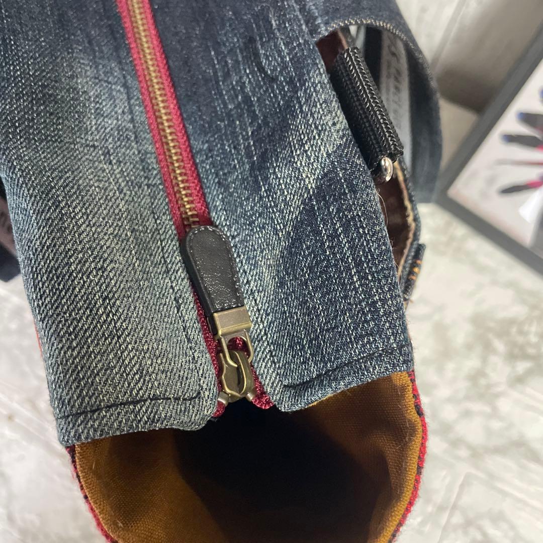 No.536 デニムリメイクバッグ　肩掛けトートバッグ　キャットインディアン