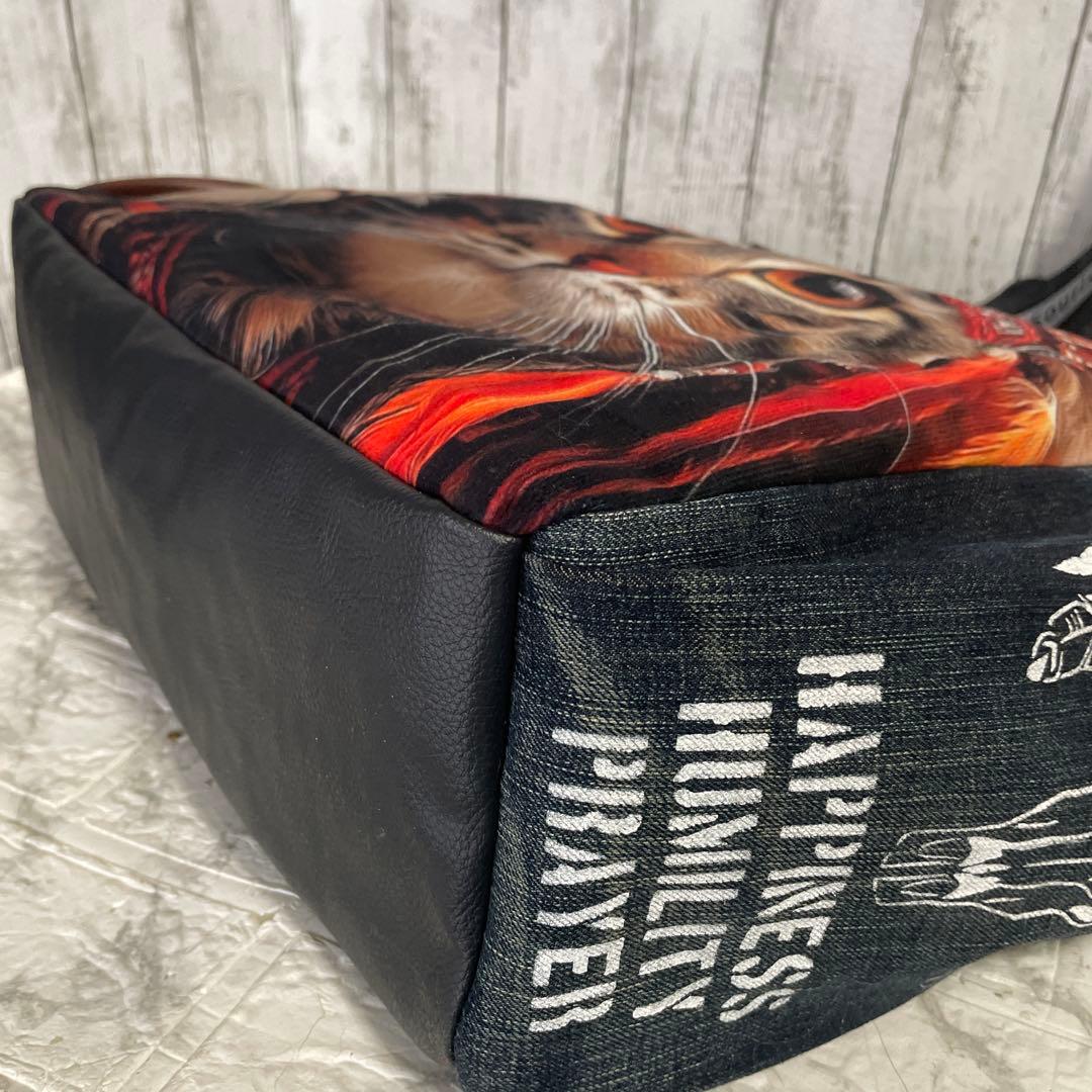 No.536 デニムリメイクバッグ　肩掛けトートバッグ　キャットインディアン